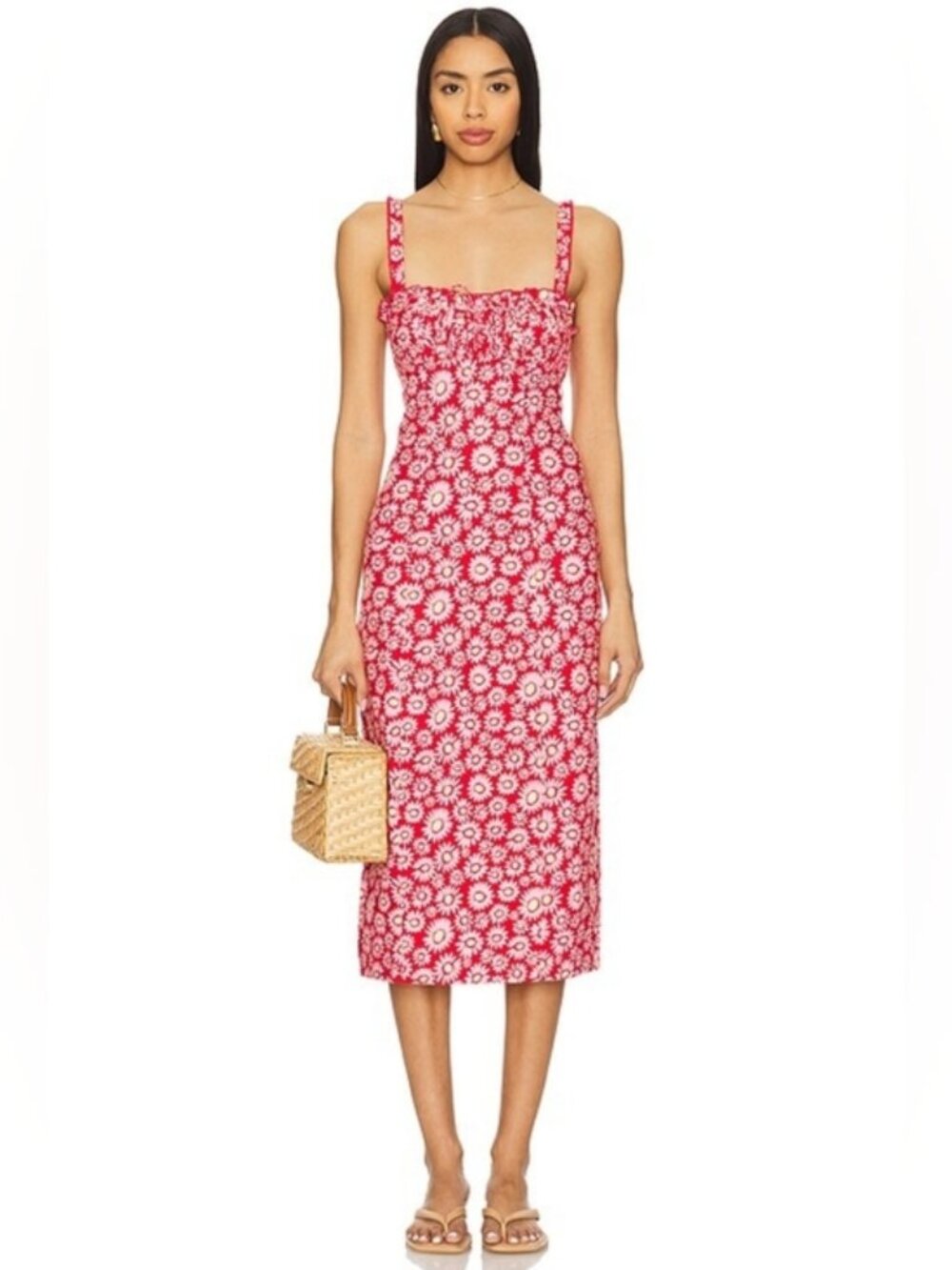 Free People Lucinda Plaid Midi Dress Tomato Daisy Size Large (L) NWT